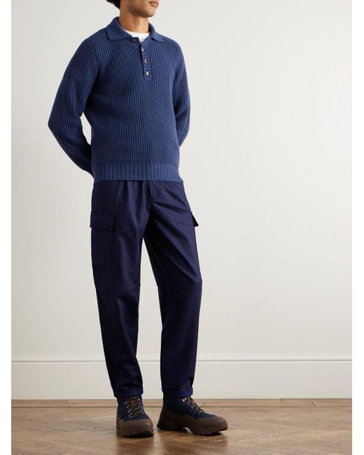 Brunello Cucinelli Blue Waffle-Knit Cashmere Polo Shirt for men
