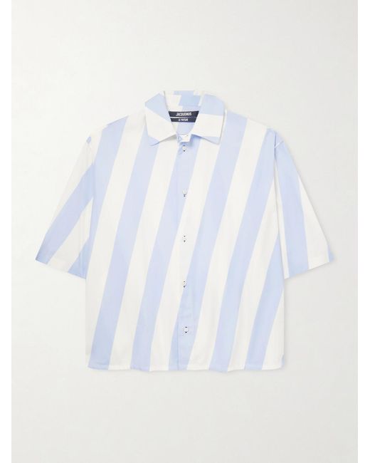 Jacquemus White La Triangle Oversized Striped Cotton-Poplin Shirt for men