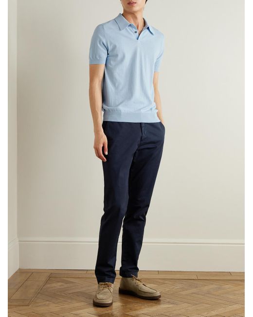 Sunspel Blue Straight-Leg Garment-Dyed Cotton-Blend Twill Chinos for men
