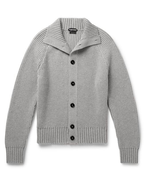 Tom Ford Gray Ribbed Wool And Cashmere-blend Cardigan for men