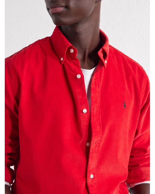 Polo Ralph Lauren Button-Down Collar Logo-Embroidered Cotton-Corduroy Shirt for men