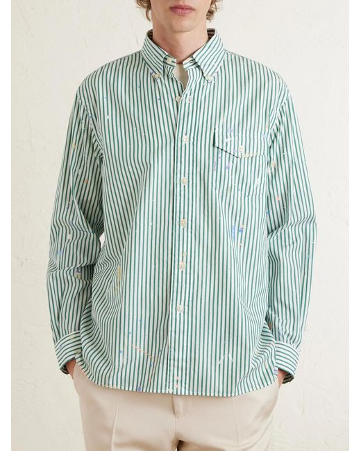 Polo Ralph Lauren Blue Button-down Collar Paint-splattered Cotton-poplin Shirt for men