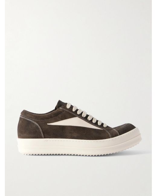 Rick Owens Brown Vintage Leather-Trimmed Suede Sneakers for men