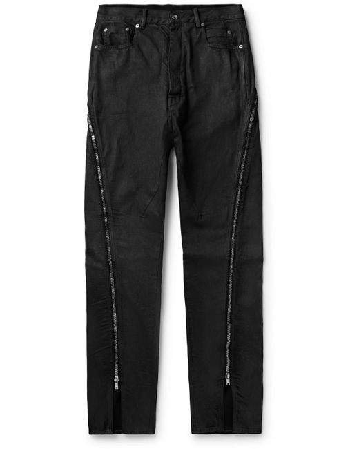 Rick Owens Black Bolan Banana Straight-leg Embellished Coated Jeans for men
