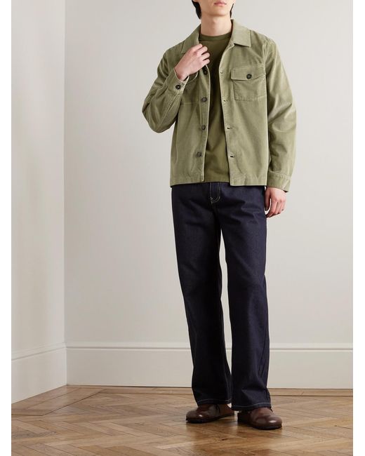Officine Generale Green Aylan Convertible-Collar Cotton-Blend Corduroy Overshirt for men