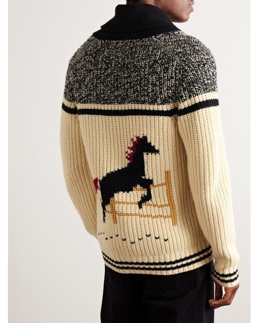 Guest In Residence Rodeo Cardigan aus einer Woll-Kaschmirmischung mit Intarsienmotiven und Schalkragen in Black für Herren