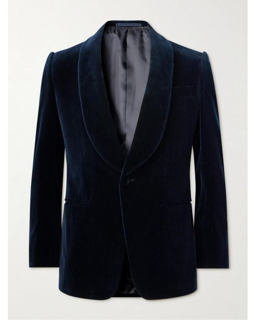 Kingsman Blue Slim-fit Shawl-collar Cotton-velvet Tuxedo Jacket for men