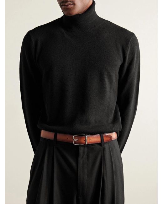 Berluti Black B Volute Scritto 3.5cm Reversible Venezia Leather Belt for men