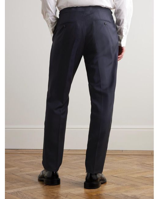 Mr P. Blue Slim-fit Satin-trimmed Virgin Wool And Mohair-blend Tuxedo Trousers for men