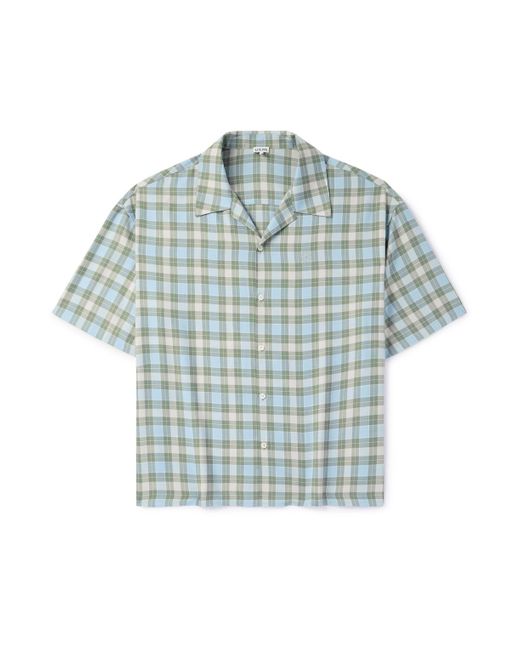 Loewe Blue Camp-Collar Logo-Embroidered Checked Twill Shirt for men