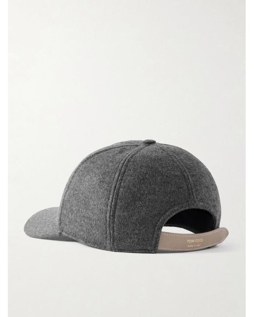 Tom Ford Gray Leather-trimmed Logo-embroidered Cashmere Baseball Cap for men