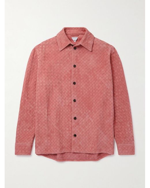 Bottega Veneta Pink Intrecciato Suede Overshirt for men