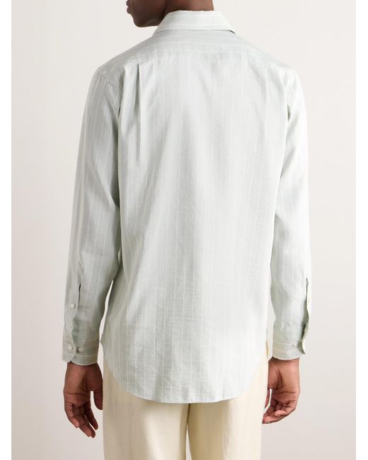 Camicia in misto lino e seta a righe con colletto aperto Andre di Loro Piana in White da Uomo