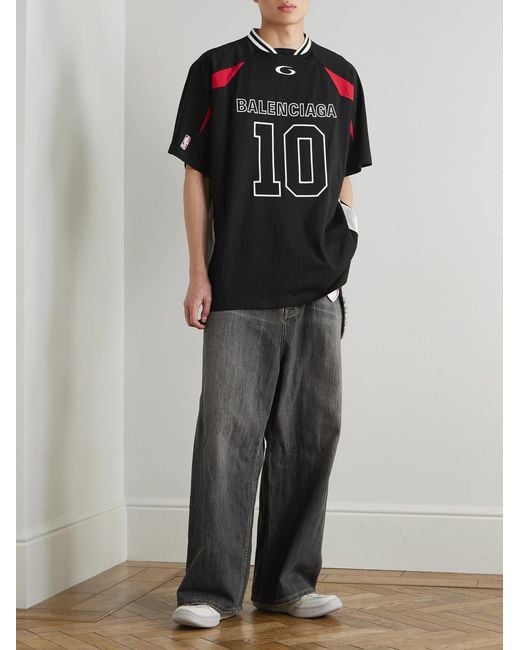 Balenciaga Black Nba Oversized Logo-embroidered Cotton-jersey T-shirt for men