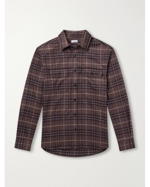 Burberry Purple Checked Wool-Twill Flannel Shirt for men