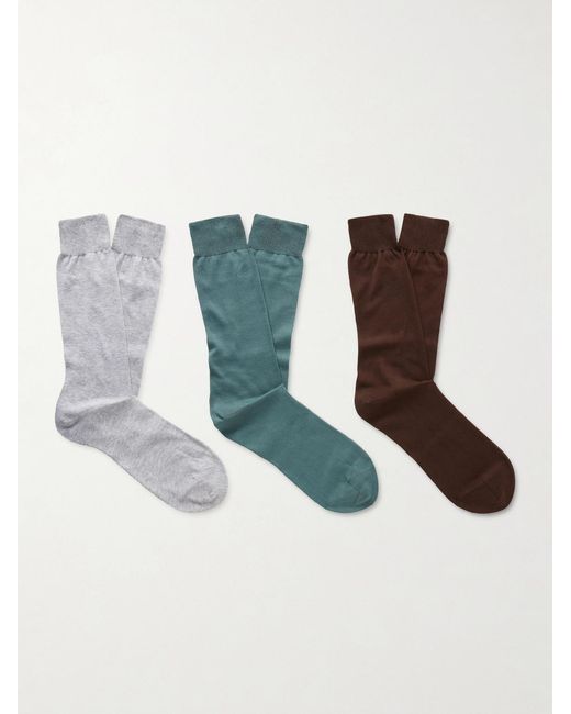 Mr P. Blue Three-Pack Organic Cotton Socks for men