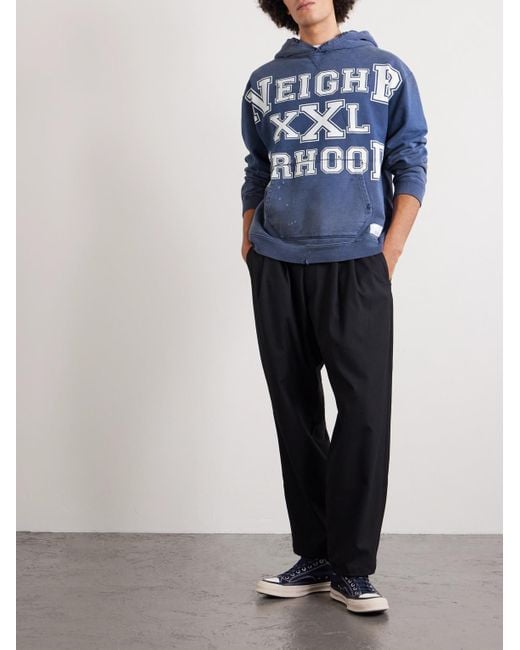 Neighborhood Savage Hoodie aus Baumwoll-Jersey mit Logoprint in Distressed-Optik in Blue für Herren
