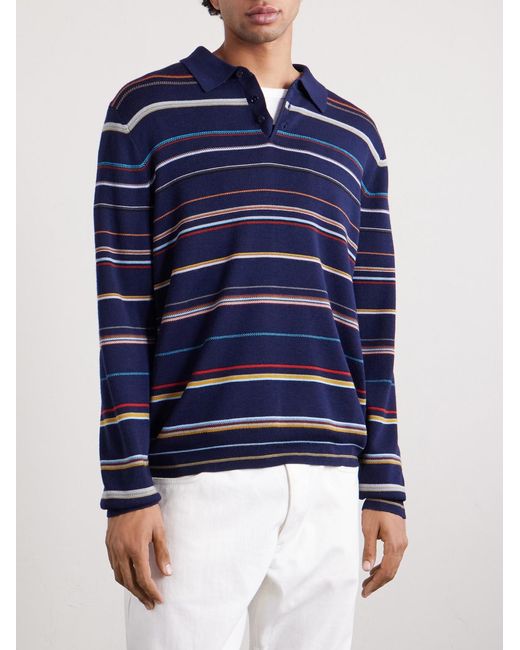 Paul Smith Blue Striped Merino Wool Polo Sweater for men