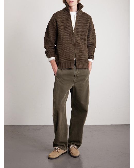 Beams Plus Brown Zip-Up Wool Sweater for men