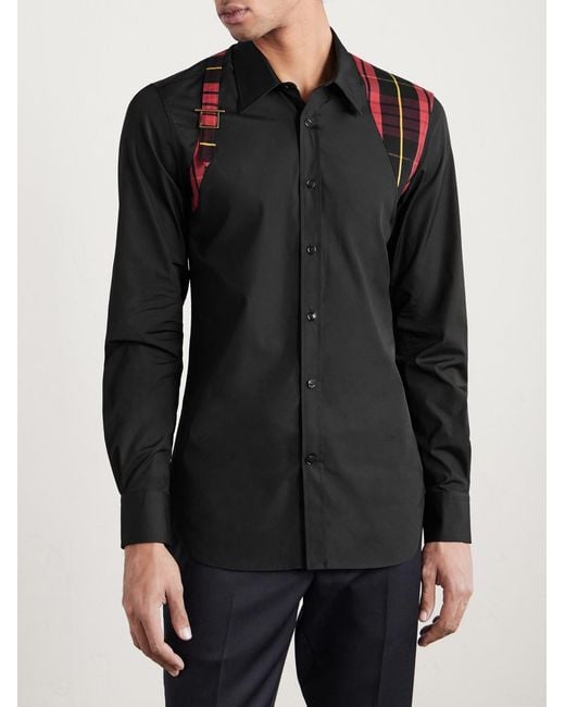 McQueen Black Panelled Cotton Shirt for men
