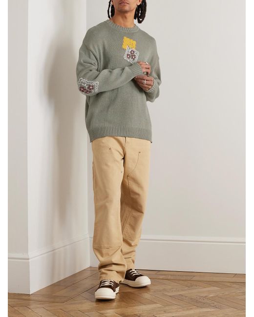 Kapital Gray Peckish Rainbowy Intarsia Cotton-blend Sweater for men