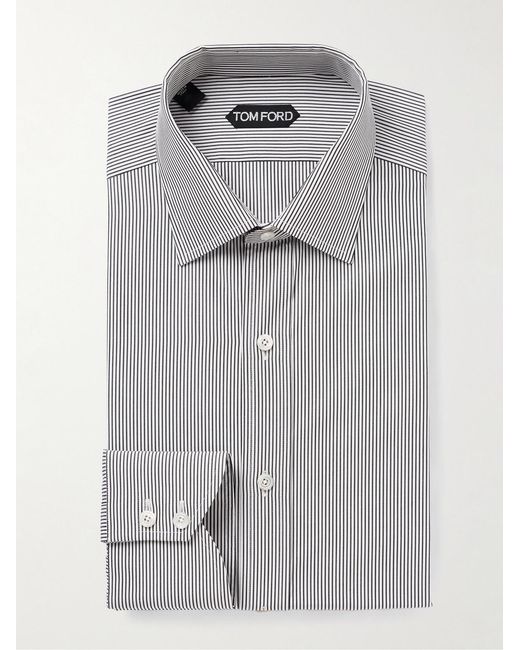 Tom Ford Gray Striped Cotton-Poplin Shirt for men