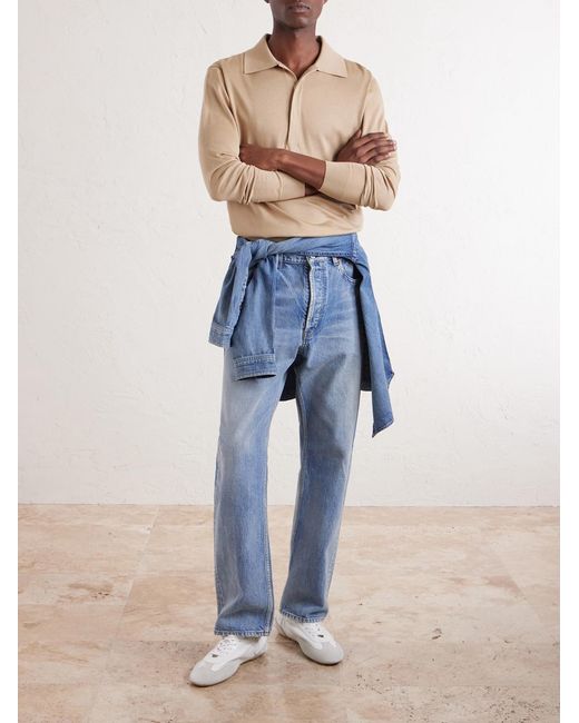 Saint Laurent White Silk And Cotton-Blend Polo Sweater for men