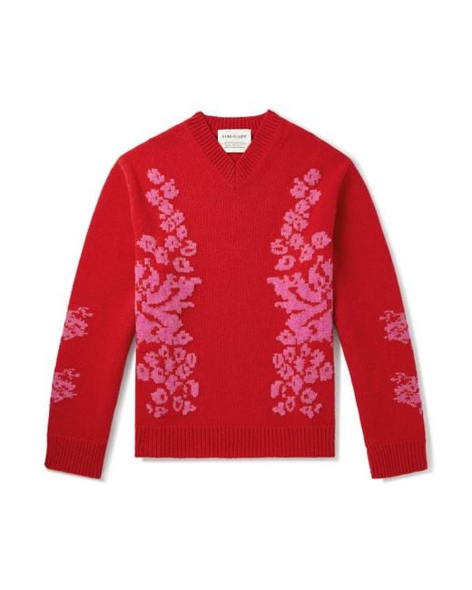 A Kind Of Guise Red Floral-Jacquard Wool Sweater for men