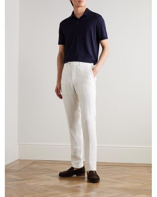 Loro Piana White Carlo Straight-Leg Linen Trousers for men