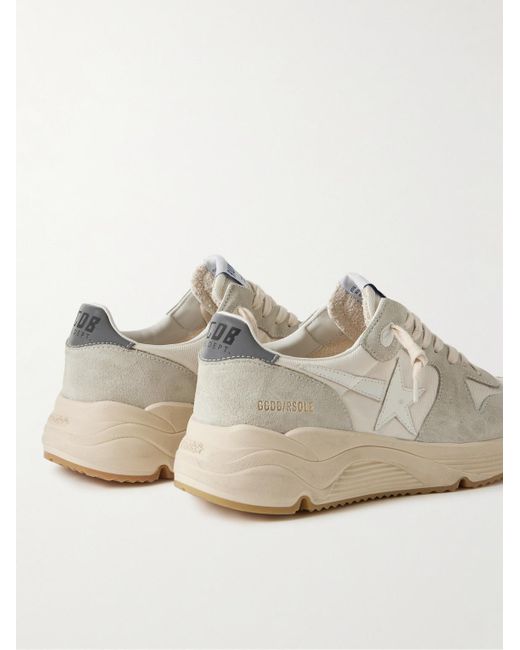 Golden Goose Deluxe Brand White Running Sole Leather-trimmed Distressed Suede And Silk-faille Sneakers for men
