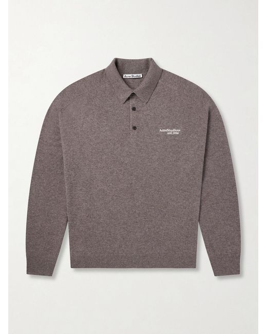 Acne Gray Oversized Logo-Embroidered Wool And Yak-Blend Polo Sweater for men