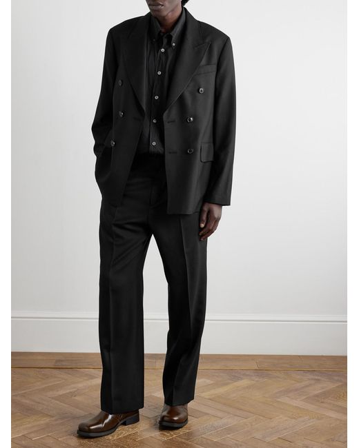 Our Legacy Black Borrowed Straight-Leg Pleated Wool Trousers for men