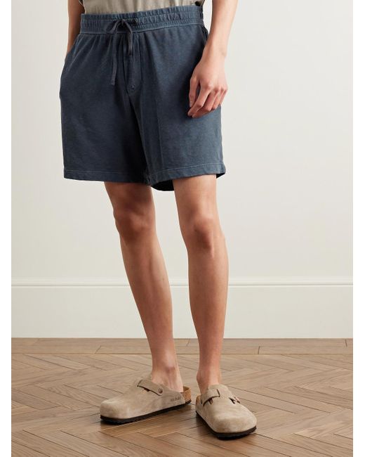 James Perse Blue Straight-Leg Mélange Cotton-Jersey Drawstring Shorts for men