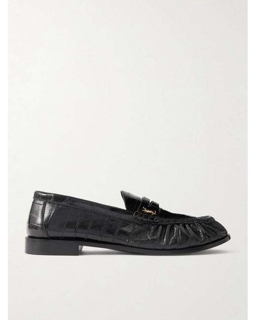 Saint Laurent Black Le Loafer Monogram Logo-Appliquéd Eel Penny Loafers for men