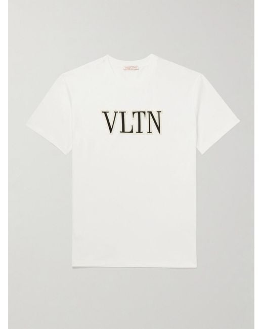 Valentino Garavani White Logo-Appliquéd Cotton-Jersey T-Shirt for men