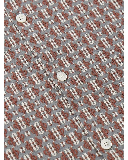 Portuguese Flannel Gray Convertible-collar Cotton-blend Jacquard Shirt for men