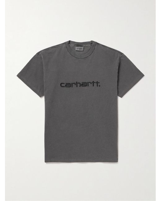 Carhartt Gray Duster Logo-embroidered Garment-dyed Cotton-jersey T-shirt for men