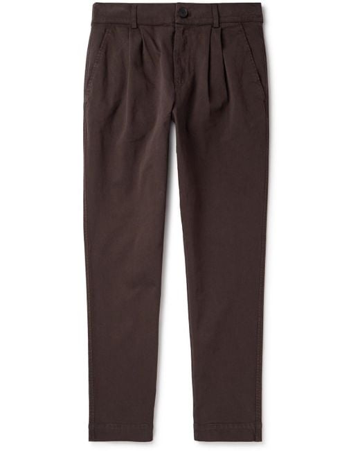 Mr P. Brown Tapered Pleated Garment-dyed Cotton-blend Twill Trousers for men