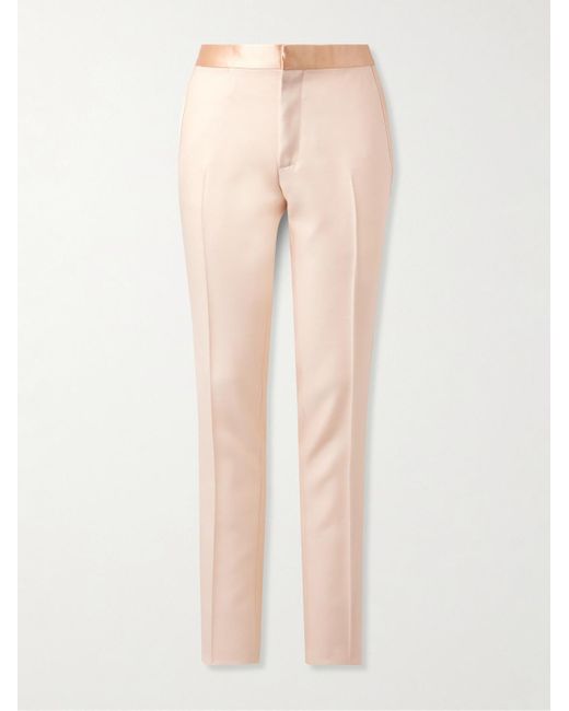 Tom Ford Natural Tapered Satin-trimmed Wool And Silk-blend Twill Tuxedo Trousers for men