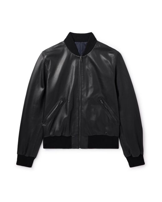 Canali Black Reversible Leather And Shell Bomber Jacket for men