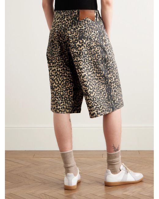 Rhude Black Wide-leg Leopard-print Denim Shorts for men