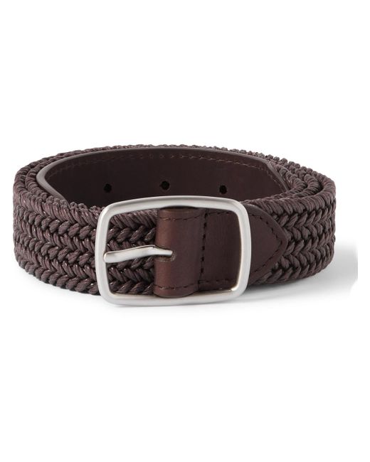 Loro Piana Brown 3cm Leather-trimmed Woven Cotton Belt for men