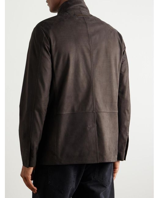 Zegna Black Nehru-Collar Nubuck Jacket for men