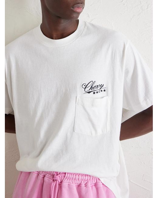 CHERRY LA White Logo-Embroidered Cotton-Jersey T-Shirt for men