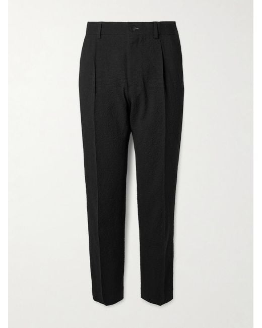 Mr P. Black Daniel Tapered Pleated Wool-Blend Seersucker Suit Trousers for men