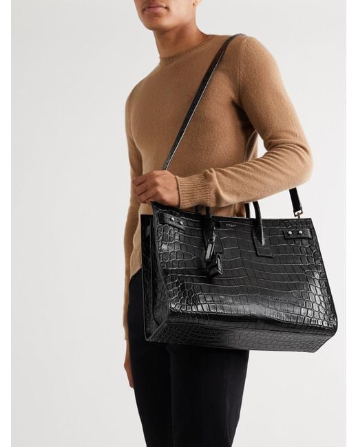 Saint Laurent Black Croc-Effect Leather Tote Bag for men