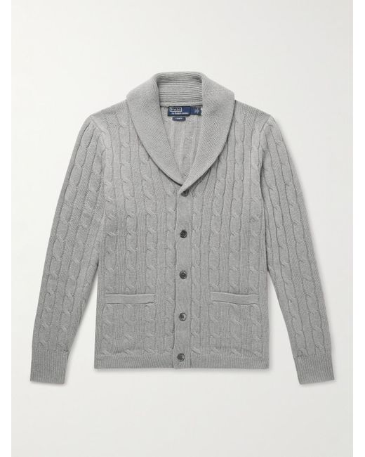 Polo Ralph Lauren Gray Shawl-collar Cable-knit Cashmere Cardigan for men