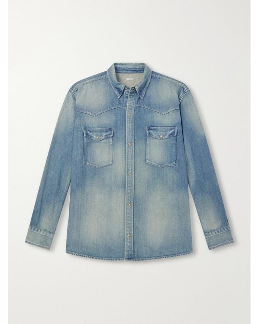 A.PRESSE Blue Vintage Western Denim Shirt for men