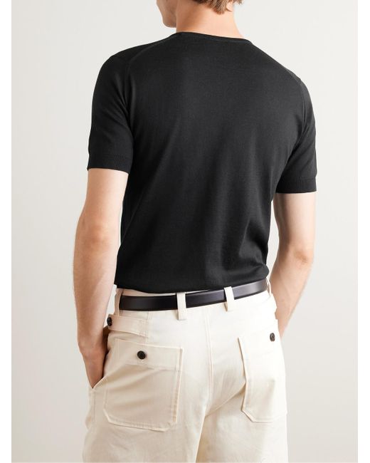 John Smedley Black Belden Slim-Fit Knitted Sea Island Cotton T-Shirt for men