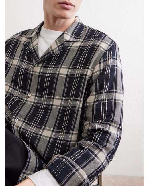 Officine Generale Gray Eren Camp-Collar Checked Cotton-Blend Shirt for men
